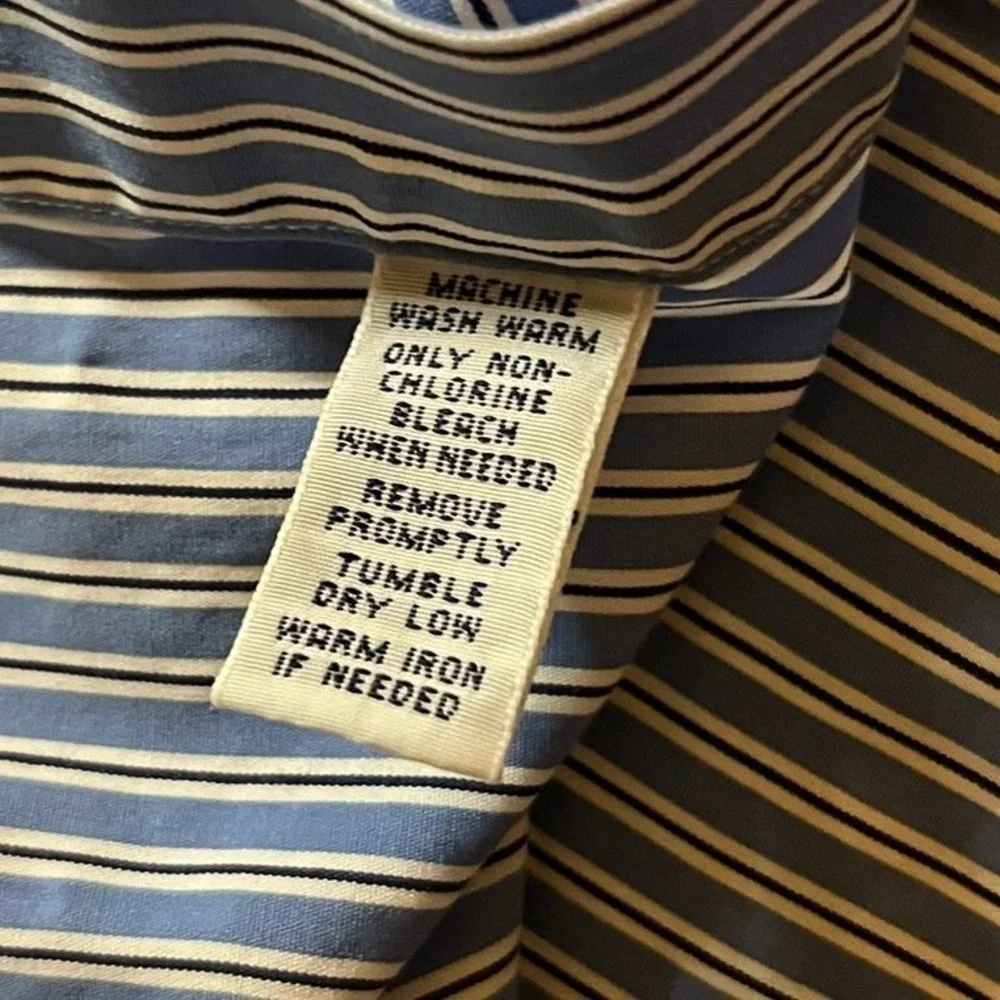 Ralph Lauren Mens Blue White Striped Button Down Shirt 15.5 32/33 Preppy Golf